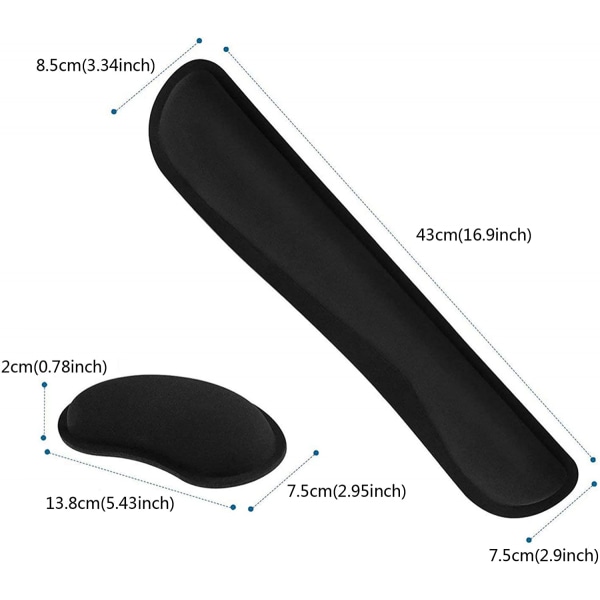 Håndleddsstøttesett for tastatur og mus, håndleddsstøtte i minneskum, komfortabel håndleddsstøtte, for datamaskin, bærbar PC og laptop