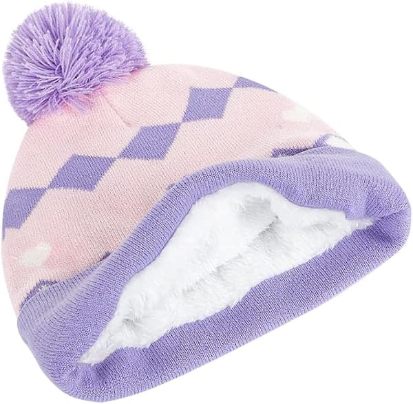 3-delad varm vinterdräkt för barn - unisex-vänlig mössa utan kant, halsduk och handskar, ullfoder, lämplig för 2-4 år purple