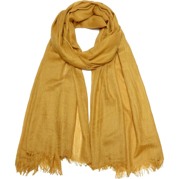 Kvinners sommer skjerf lett stort langt gasbind sjal lin strand wrap vanlig 75”×43”, Gurkemeie