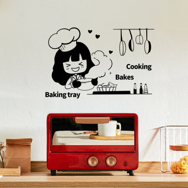Kitchen Food Cartoon Girl Cooking DIY Wall Sticker Dining Room PVC Wallpaper Removable Decals