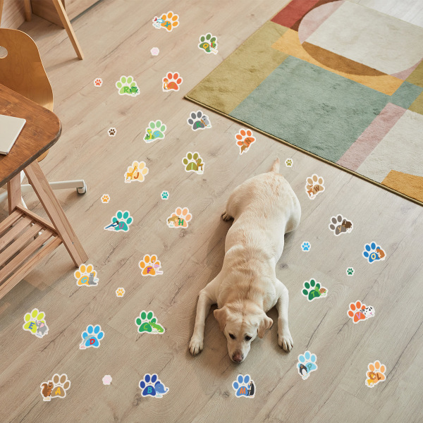 Tassutarrat, koiran tassutarrat, värilliset tassutarrat leikekirjan askarteluetiketeille, seinätarrat koristeluun
