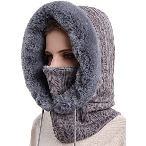 Kvinners Enkeltstykke Slouchy Fleece Lue Hodeplagg Skjerf Maske Snøring Varm Hette Vinter Balaclava Genser Strikket Lue