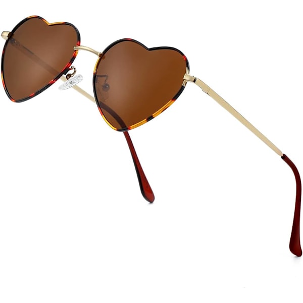 Polariserte hjerteformede solbriller for kvinner, mote, stilig stil, metallramme, UV400-beskyttelseslinse Tortoise Brown 54 Millimeters