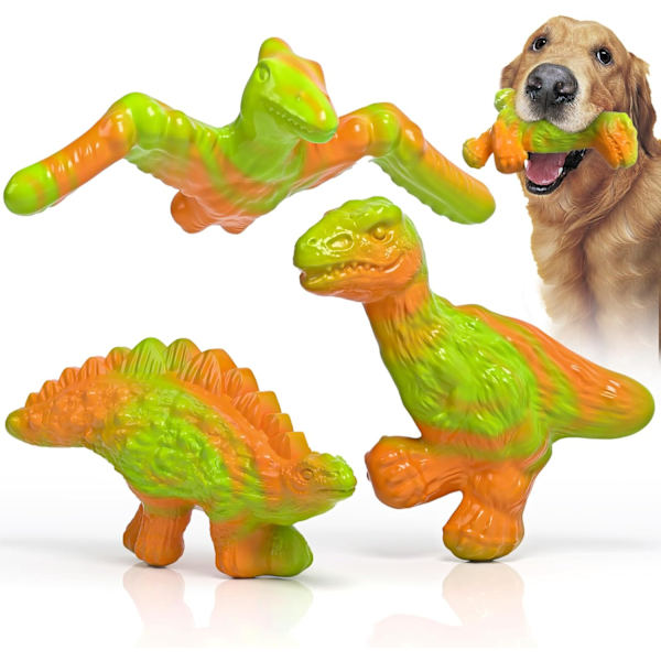 Hundleksaker, 3-pack oförstörbara tuffa hundtuggleksaker för aggressiva tuggare, nylon hundbenleksaker med baconsmak dinosaurie tuggleksaker för L