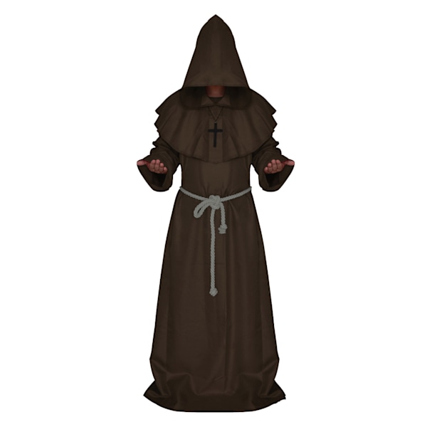 JUSTUP Halloween Cosplay -asu Puku Viitta Kaapu Munkki Keskiaikainen Hupullinen Munkki Renessanssi Pappi Kaapu Puku Cosplay（Ruskea，Koko S）
