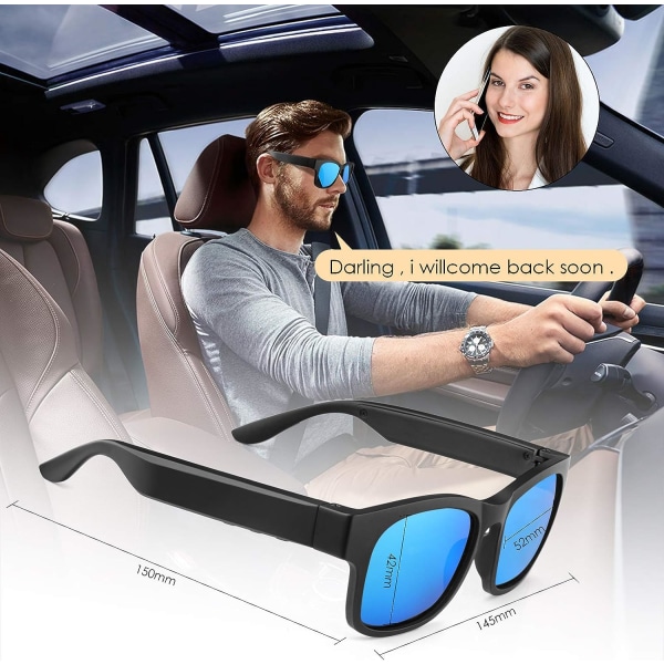 Smart Glasses Trådlösa Bluetooth Solglasögon Öppet öronmusik och handsfree-samtal, för män och kvinnor, polariserade linser, IP4 vattentät, anslut mobiltelefoner och