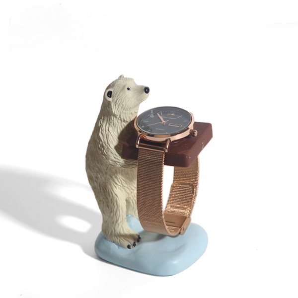 Isbjörn Watch Stand Holder Sängbord Organizer Finger Ring Display Smycken Enstaka Armband Showcase Plattform för Alla Modeller