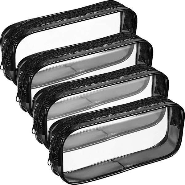 WJSM4 stk. gennemsigtig PVC lynlås penne- og blyantsetui, stort penalhus, makeup-pung (sort) Black