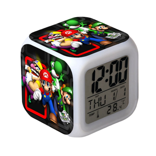 Wekity Super Mario Färgglad Väckarklocka LED Kvadratklocka Digital Växklklocka med Tid, Temperatur, Alarm, Datum