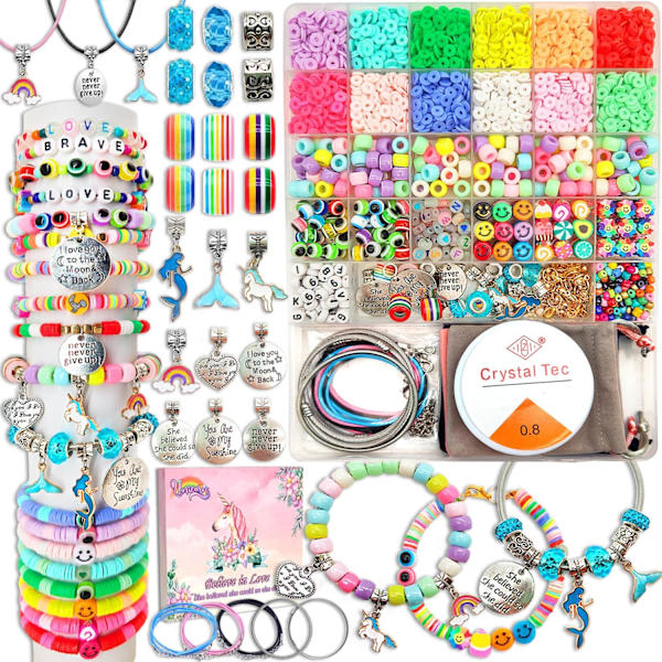 Pigelegetøj armbåndssæt - 3100 stk. perler til smykkefremstillingssæt, enhjørning/havfrue-håndværk, gaver til piger i alderen 5-12 år, påskekurv S 3100pcs