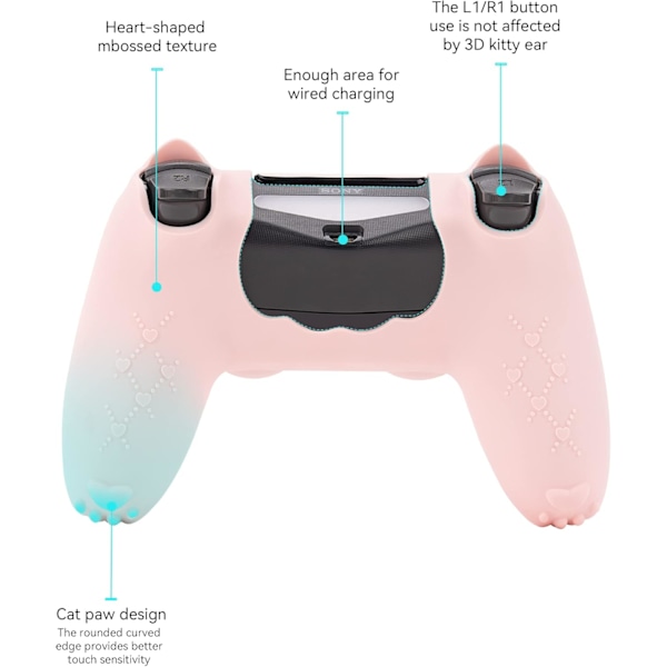 Kattenslab PS4-kontrollerhud Anti-skli Silikonhud Beskyttende Deksel for PS4 Trådløs Kontroller Pink