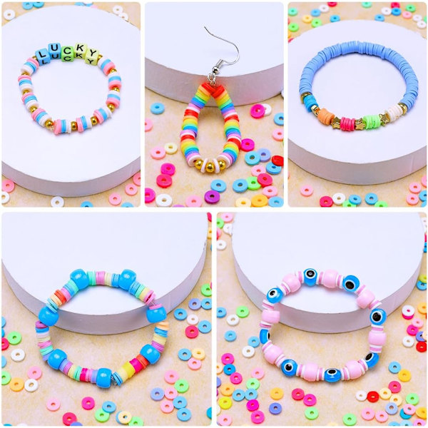 2000+ st himmelsblå lerpärlor i bulk, polymerlerpärlor för armband, heishi-pärlor för armband, platta pärlor (6 mm). Sky-Blue