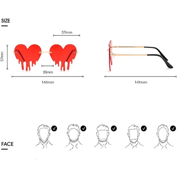 AVEKI Smeltende Hjerte Solbriller til Mænd/Kvinder Rammeløse Uregelmæssige Fest Unikke Solbriller Metal Prom Halloween Farverige Øjne Briller, Gul