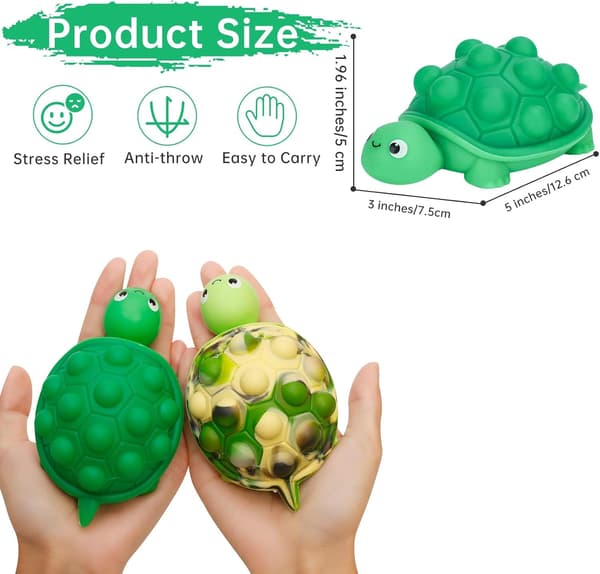 2 st 3D Silikon Sköldpadda Pop Fidget Leksaker - Tryck Bubbla Sensoriska Stressbollar för Ångestlindring & Autismstöd - Idealisk Tidig Utbildning