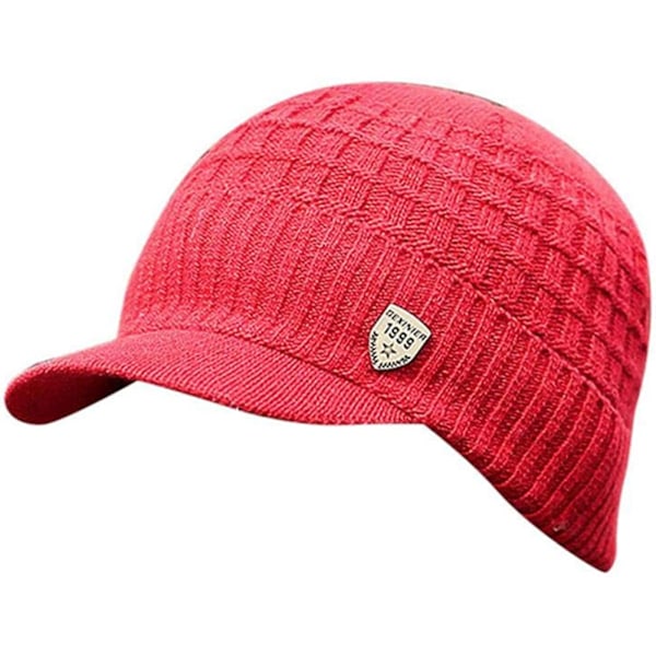 Vintervarm baggy vevd hekle ull strikket skihue Beanie Visors Caps, rød