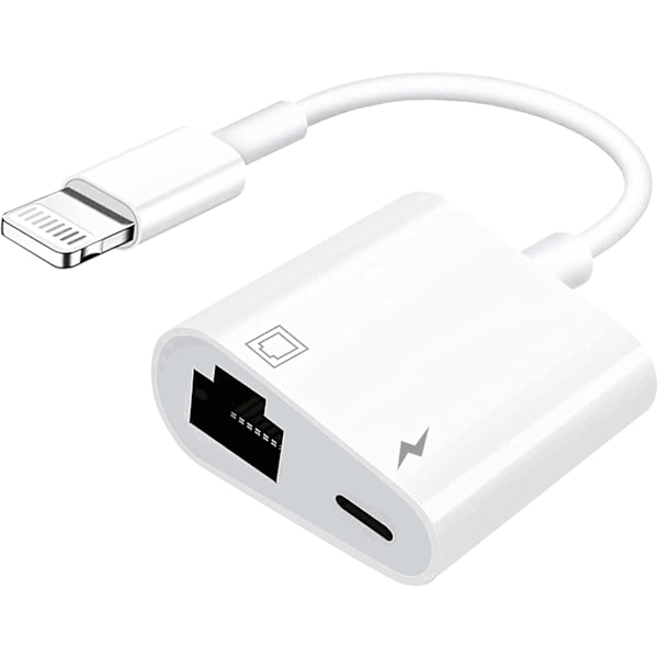 Lyn til Ethernet-adapter med lading, [Apple MFi-sertifisert] RJ45 til Lyn Ethernet LAN-nettverksadapter, støtter 100 Mbps høyhastighets Ethernet