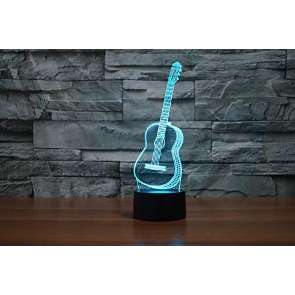 3D Guitar Fjernbetjening 16 Farve Natlys Illusion Akryl LED Bord Sengelampe Børneværelse Skrivebords Dekoration Fødselsdagsgaver Legetøj til Børn