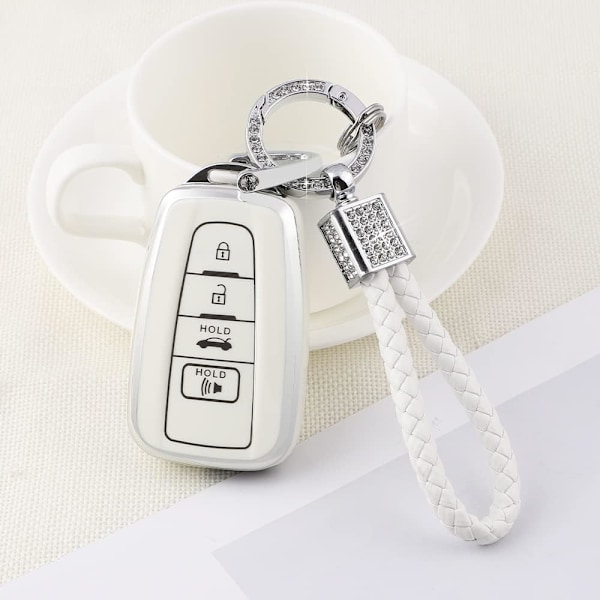 Nøglebeskyttelsescover til Toyota Camry RAV4 Corolla C-HR Avalon Highlander Prius Smart Keys Case Shell Protector Bling Keychain Tilbehør 4 Knapper TPU
