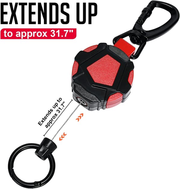 2-pack kraftiga hopfällbara nyckelringar, bricka med 31” hopfällbar stålsnöre Red White