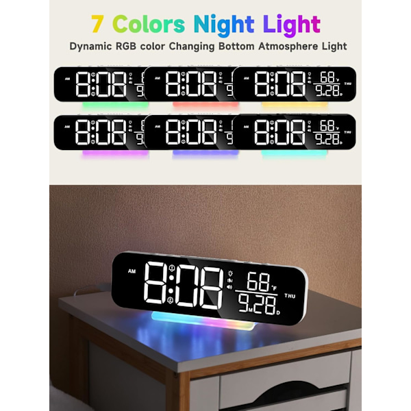 Superhøj Vibrerende Vækkeur med Sengeshaker, Stort LED Digital Display, Nattelys, Ideel til Tunge Sovere, Voksne, Hørehæmmede Døve Seniorer White