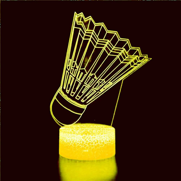 3D Badminton Nattlys Lampe Illusions 7 Farge Skiftende Berøringsbryter Bord Skrivebord Dekor Lamper Gave med Akryl Flat ABS Base USB Kabel Leke