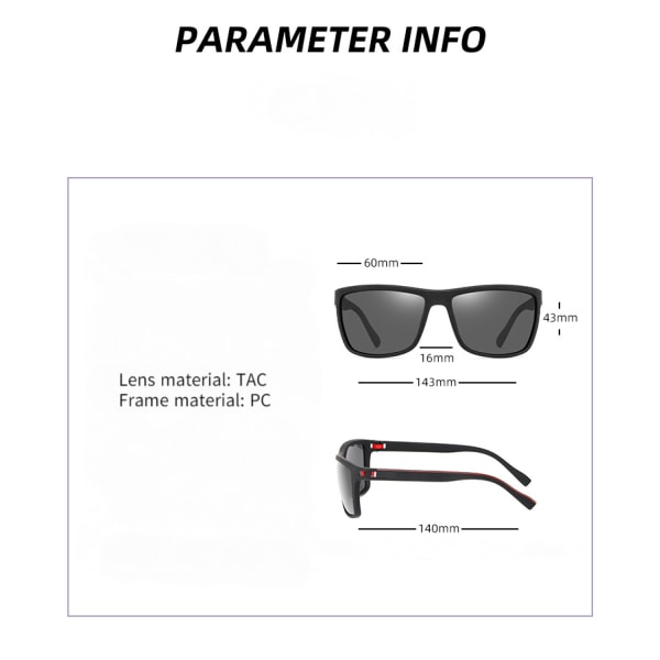 Et par firkantede solbriller til menn, kjøreglass HD polarisator fjærmodell (bombe svart og grå C1)