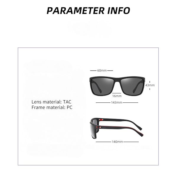 Ett par fyrkantiga solglasögon herrars körglasögon HD polarisator fjädermodell (bomb svart och grå C1)