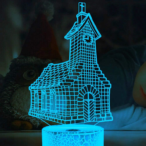 3D Kirkehus Natlys Lampe Illusion Led 7 Farve Skiftende Berøringskontakt Bord Skrivebord Dekoration Lamper Gave med Akryl Flad ABS Base USB Kabel Legetøj