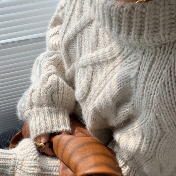 Dam 2022 Vinter Pullover Tröja Casual Långärmad Crewneck Lös Grov Stickad Jumper Toppar Blus