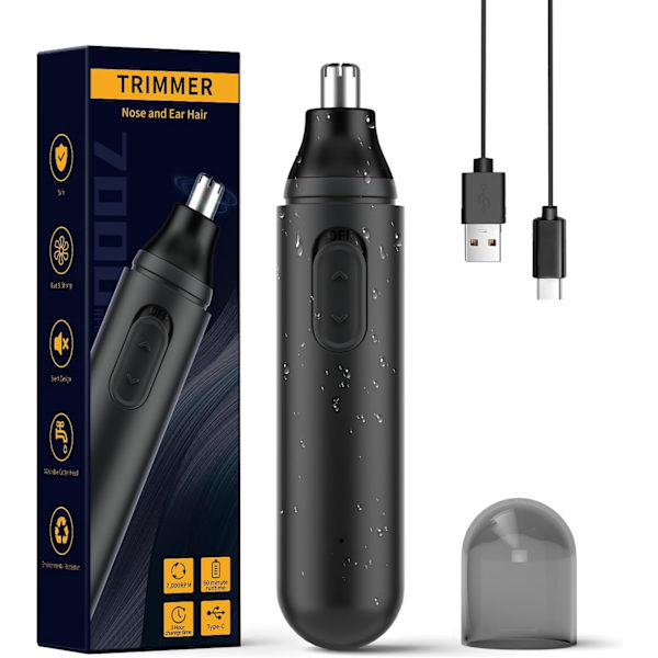 Øre- og nesehårstrimmer for menn og kvinner, smertefri USB-oppladbar nesehårstrimmer, IPX7 vanntett dobbeltkantblad nesetrimmer neseklips