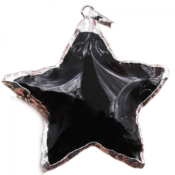 Musta obsidiaaninen tähden muotoinen kivi kaiverrettu huolen kivi jalokivet tasku parantavat kivet koriste DIY korujen valmistus（Hopeinen reuna）