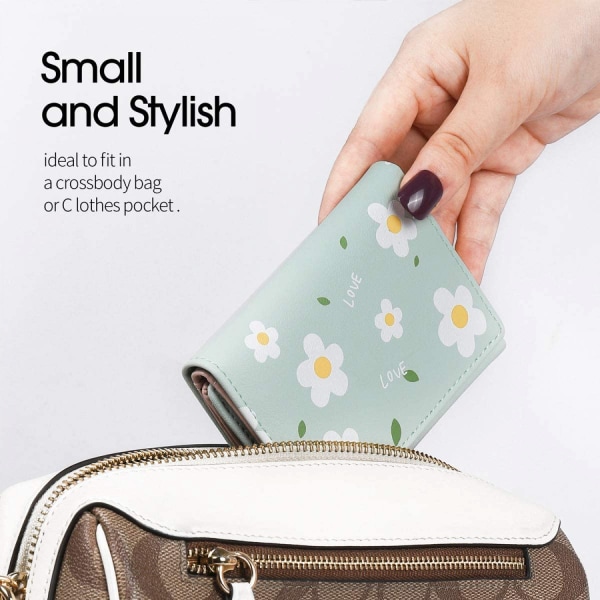 Söt tunn läderplånbok för kvinnor, små RFID-blockerande trefaldiga plånböcker för flickor och damer med ID-fönster --- grön
