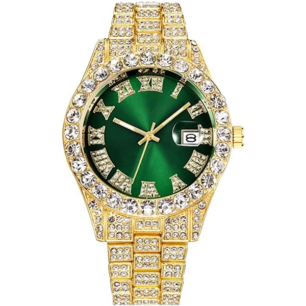 Herrklocka med diamanter, mode, kristall, strass, kvarts, analog, armbandsklocka