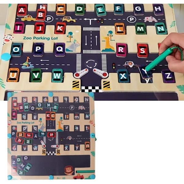 Magnetisk Alfabet Maze Bogstav Puslespil, Montessori Finmotorik Legetøj til Drenge Piger 3 4 5 År Gamle, Træ Læringsbogstav Puslespilbræt