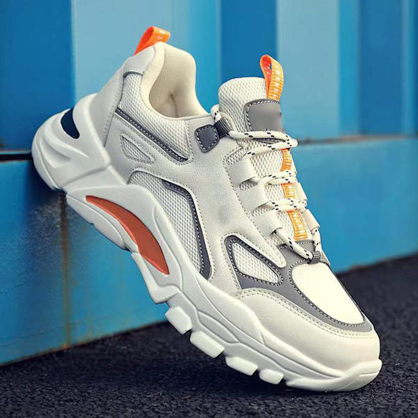 Herr Sneakers Låga Löparskor Vår Fashionabla Koreanska Trendiga Kontrastfärg Sneakers White Orange 41