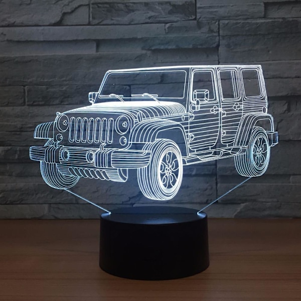 3D LED Bil Nattelykt Gradient Jeep Form USB Sengelampe Soverom 3D Bordlampe USB Innendørs Dekor Atmosfærisk Lampe Bursdagsgave