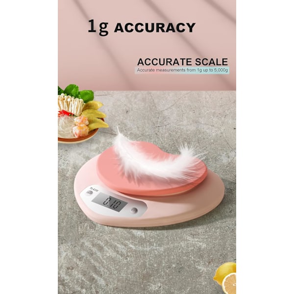 Rosa köksvåg - Stor LCD, tareringsfunktion, 11 lbs kapacitet, 0,03 oz exakt gradering - Perfekt matvåg för bakning och matlagning, ML & Oz-enhet f