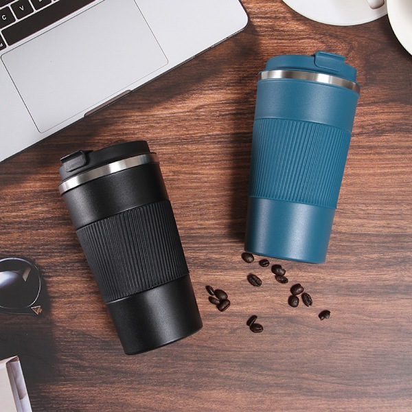 Resesäkermugg med läckagesäkert lock - Isolerad kaffemugg - Vakuumisolering i rostfritt stål för varma och kalla drycker (Svart, 510 ml)