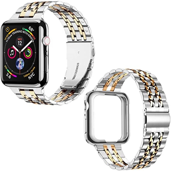 Kompatibel med Apple Watch-armband 38mm 40mm 41mm, massivt rostfritt stål metallband för iWatch-serien, silver/roséguld