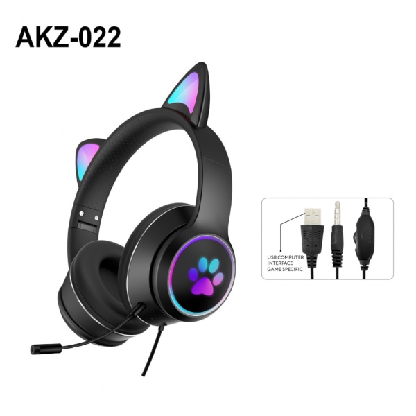 Støjreduktion med hvede RGB lysende katteøre headset kablet headset spil computer læring headset
