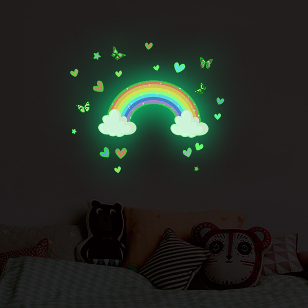 Glow in The Dark Rainbow Väggdekaler,Luminous Rainbow Butterflies Väggkonstklistermärken,för Little Girl Nursery Accessories