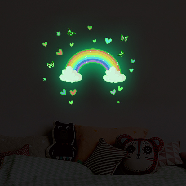 Glow in the Dark Rainbow Väggdekaler, Luminous Rainbow Fjärilar Väggkonst Dekaler, för Little Girl Nursery Tillbehör