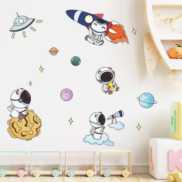 Space Astronaut Planet Väggdekaler, avtagbara tecknade Space Astronaut Tapetdekaler