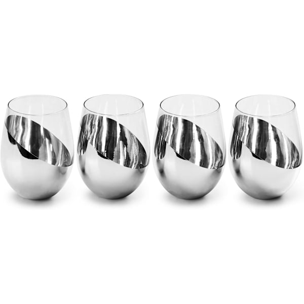 MyGift Modern Accent Stemless Vinglas Set, Rödvinsglas Set om 4 Silver