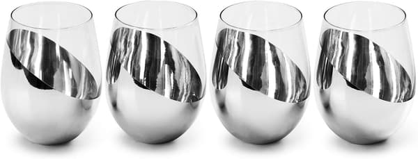 MyGift Moderne Accent Stemless Vinglas Sæt, Rødvinglas Sæt af 4 Silver