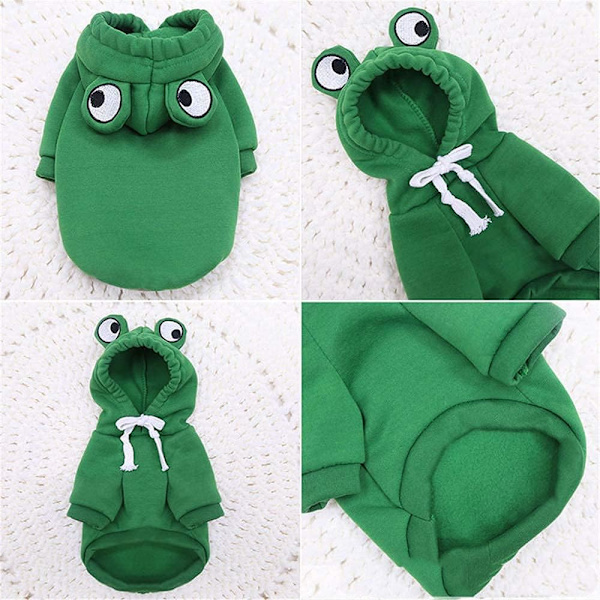 Hundtröja - Söt grodformad varm jacka Husdjur Kläder för kallt väder Set Rock Katt Valp Liten Stor Hund (grodsweater) XS
