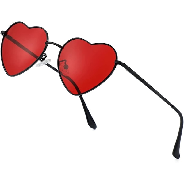 Polariserede hjerte solbriller til kvinder Fashion Lovely Style Metal Frame UV400 beskyttelseslinse Black Red 54 Millimeters