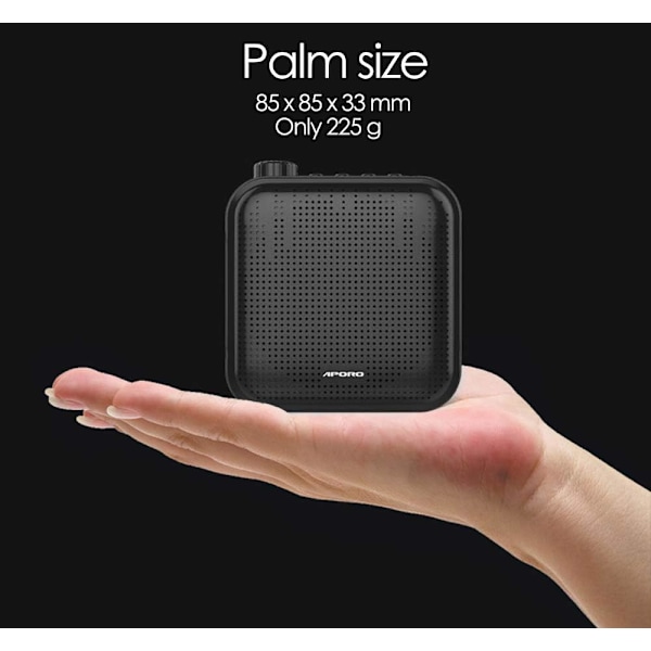 Stemmeforsterker 12W Oppladbart PA-system (1200mAh) med Ledningsmikrofon for Lærere, Trenere, Turguider og Mer (Svart)