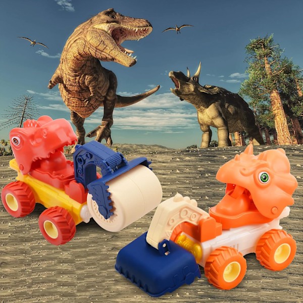 LONANDY Dinosaur Toy Construction Truck Toys, 4 Pack Monster Trucks for 3 4 5 6 7 Years Old Boys Girls, Dinosaur Car Toys Kids Birthday Gift