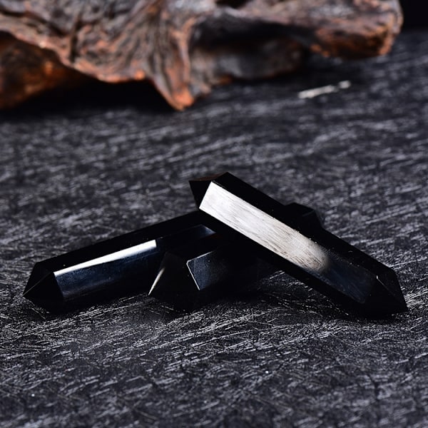 Svart Obsidian Naturlig Healing Kristallstavar Höjd 6 Facetterad Prismastav Reiki Chakra Sten, Naturlig Kvarts
